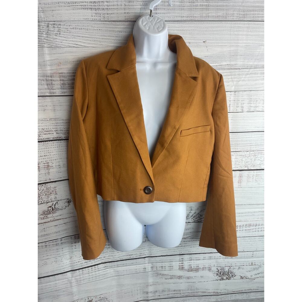 Free People We The Free Block Party Womens Sz M Crop Blazer Mustard Yellow